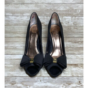 Ted Baker High Heel Womens 40EU 9.5US Black Satin Azeline Gold Tone Bow